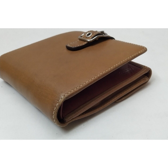 Coach Brown Leather Buckle Credit Card ID Window Bifold Square Wallet - Vintage - Picture 6 of 14